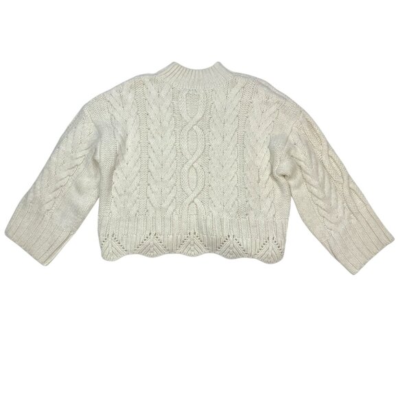 Zara Cable Knit Rhinestone Sweater M Ecru Mock Neck Oversized - Picture 13 of 14